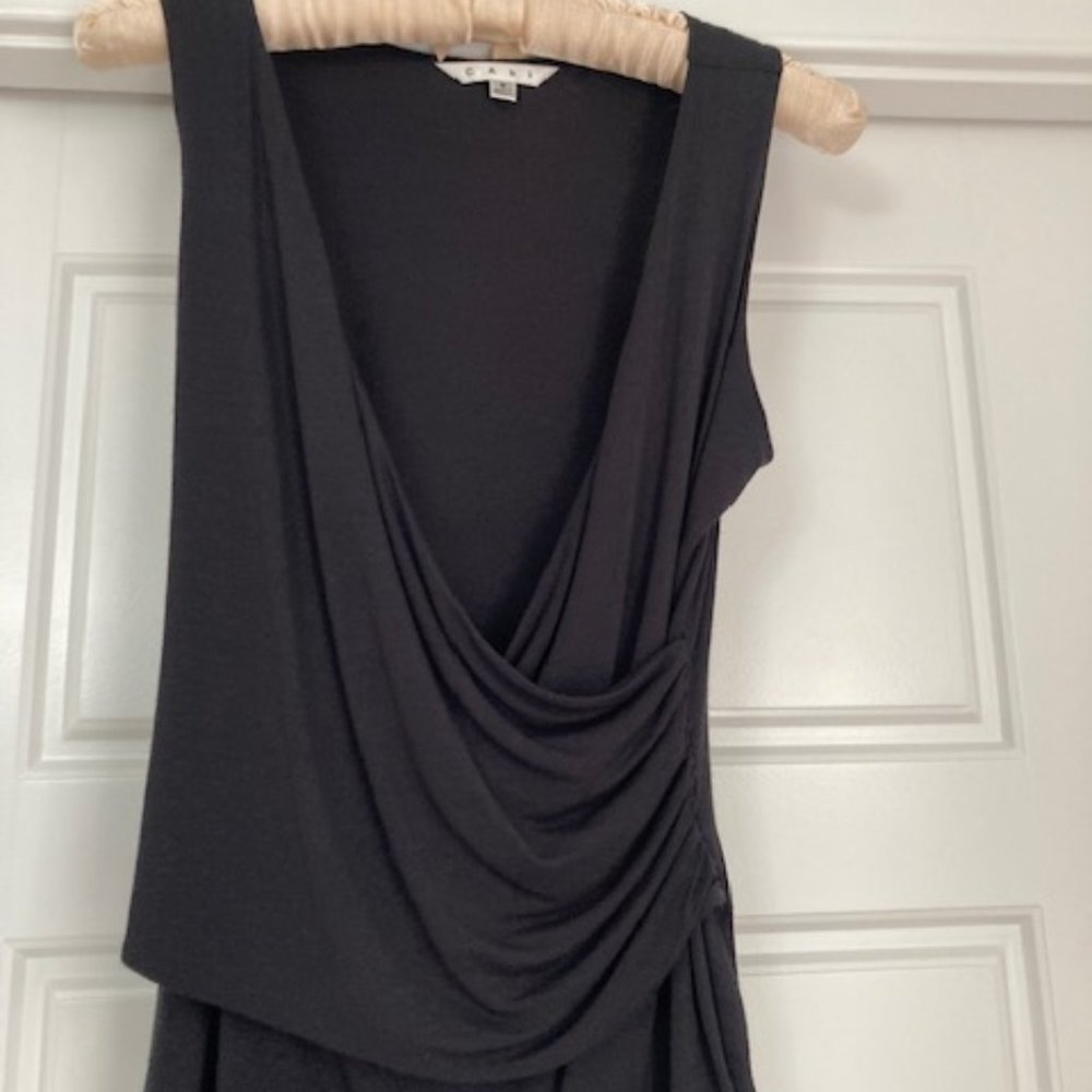 Cabi - Black v neck top faux wrap, size small